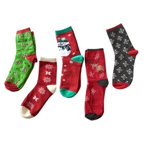 Christmas Socks Womens One Size 5 Pair Festive Holiday Bundle Crew Novelty